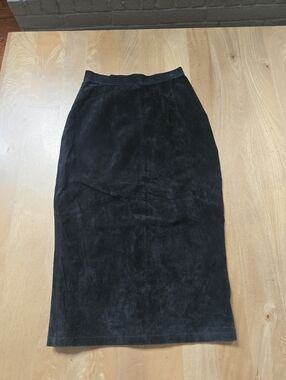 VTG Gitano NWT Black Suede Leather Maxi Skirt Size 9/10 Western 90s Boho